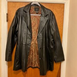 George Woman Women’s 1X (16W) Leather Blazer Jacket Black Coat Y2K w/ Pockets
